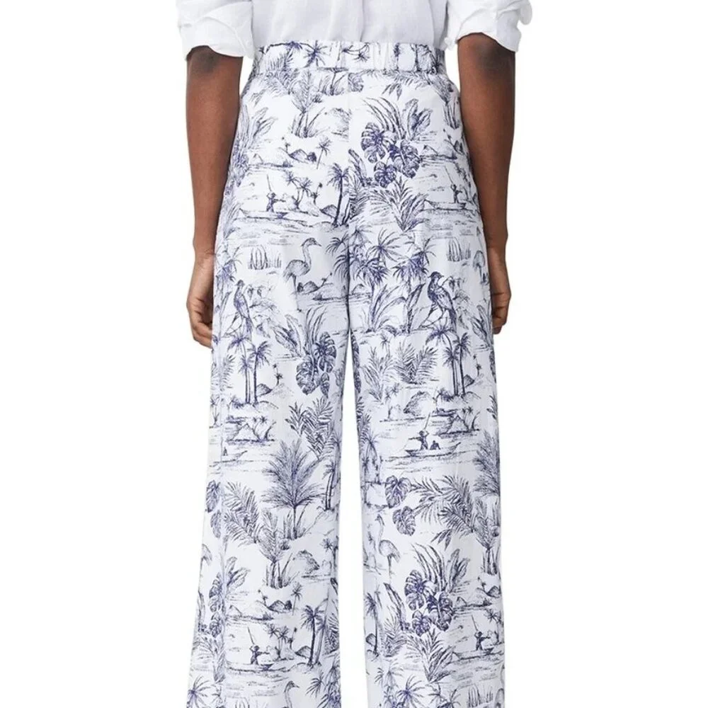 J. McLaughlin Amal pants trousers Size 4 has pockets cotton wide leg heron print - Picture 4 of 5